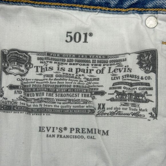 Levi’s Premium 501 High Rise Denim Cutoff Shorts W31 Distressed Frayed Hem Blue - Picture 12 of 12